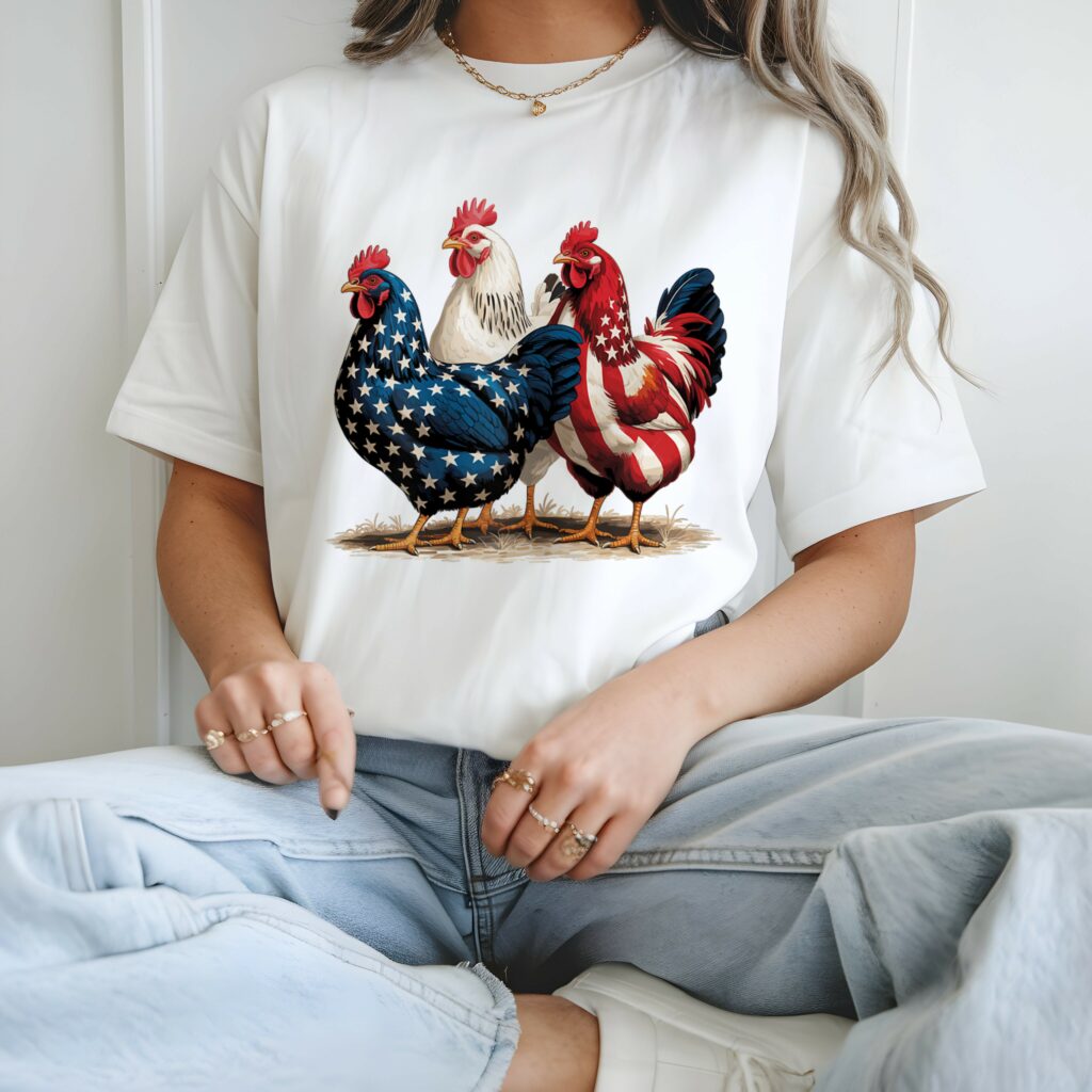 american flag rooster independence day 4th of july t shirt for women white size l 2