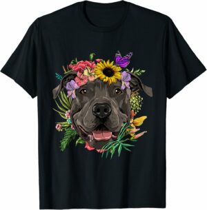 Floral Dog - Black - Unisex T Shirt
