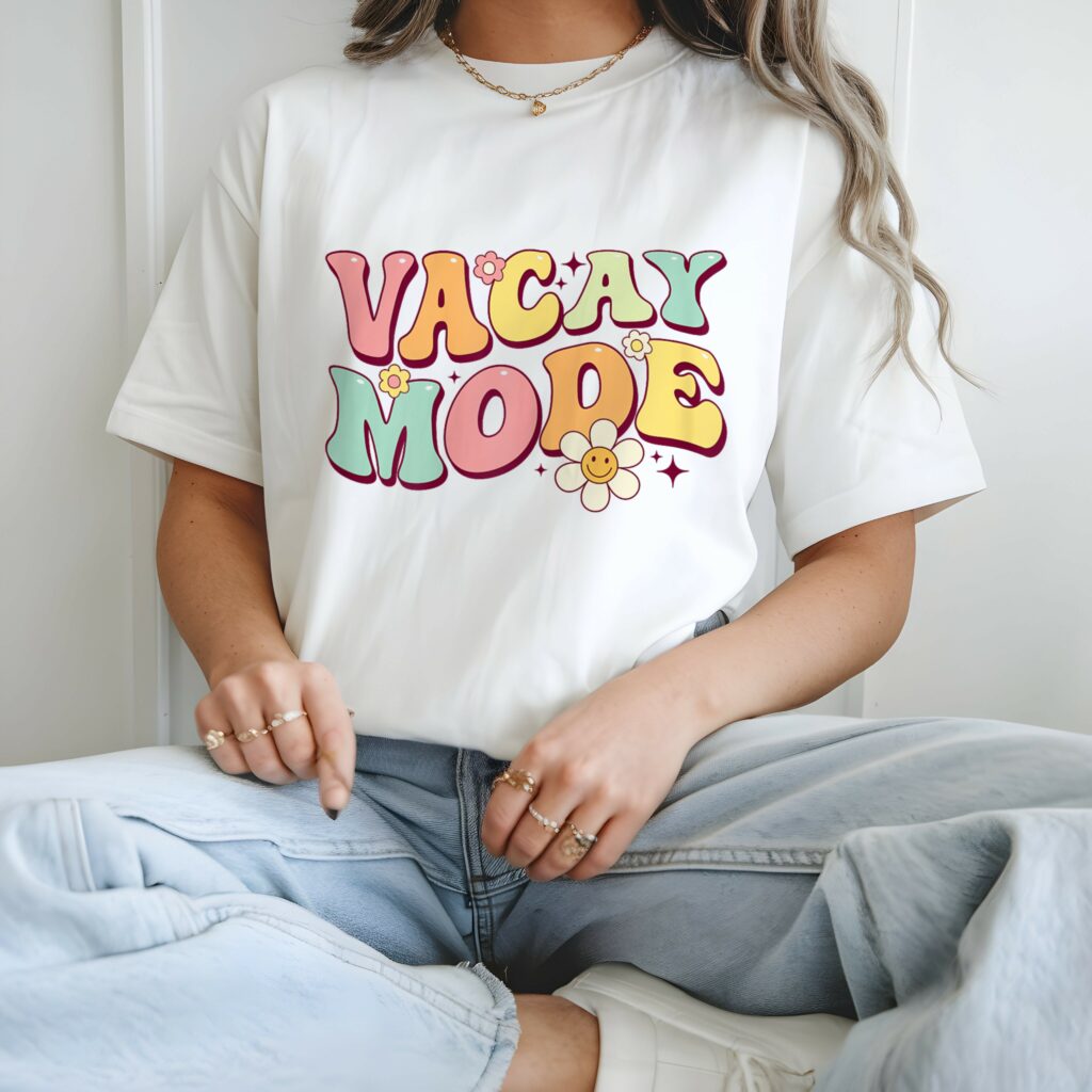 vacay mode retro groovy family holiday t shirt for women white size l 2